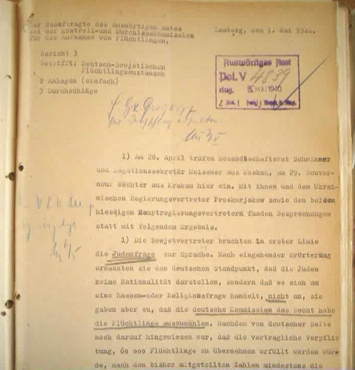 Документ, демонстрирующийся в фильме «The Soviet Story» в качестве доказательства сотрудничества СССР с нацистами в решении «еврейского вопроса», на самом деле рассказывает совсем о другом