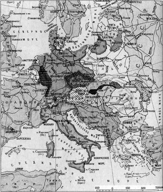 Карта Европы между мировыми войнами