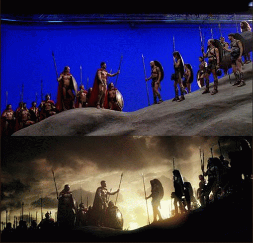 съемки и кадр из фильма «300 спартанцев»
