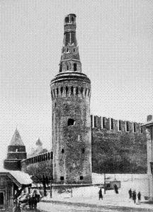 Октябрьские дни в Москве. Беклемишевская башня Кремля со сбитой верхушкой