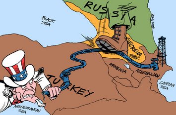 Грузия (США) vs Осетия (Россия); худ. Carlos Latuff
